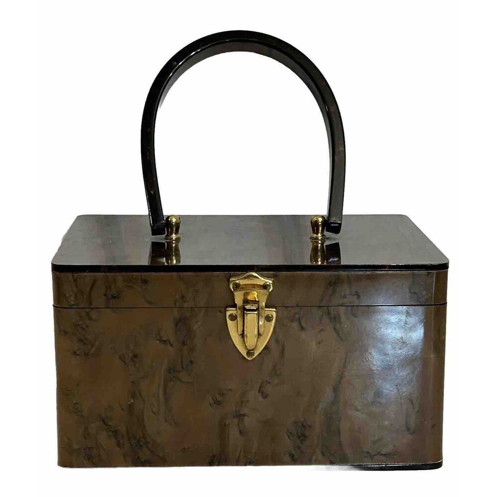 Vintage 1950’s Wilardy Lucite Purse Brown Black Marble Pattern Gold Signed